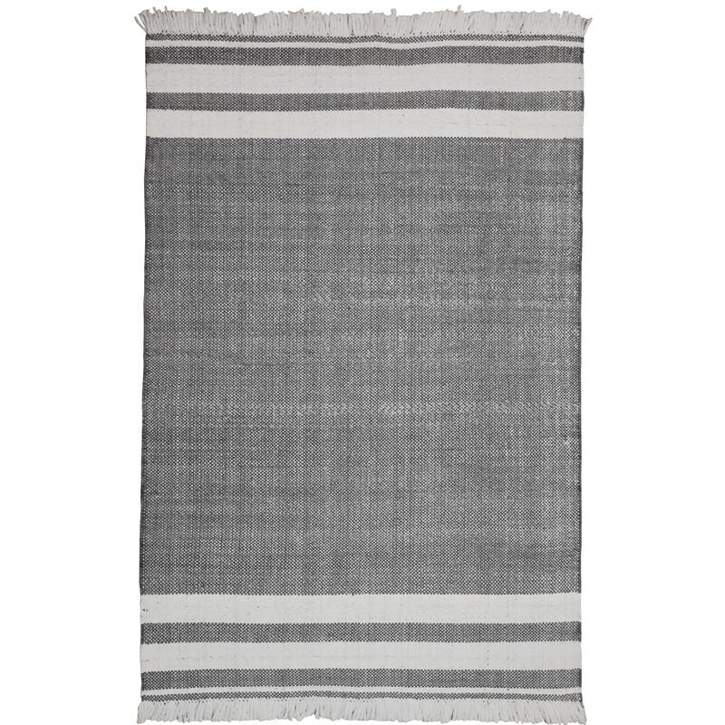 Ash Traditional Striped Fringe Performance Indoor/Outdoor Area Rug by Sevita - 5' x 7'9" - Charcoal