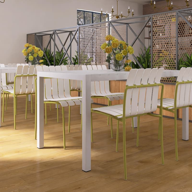 BNK Modern Striped Color Block Chairs With Waterproof PP Seat and Sturdy Metal Legs, Indoor/Outdoor Use (Set of 4)