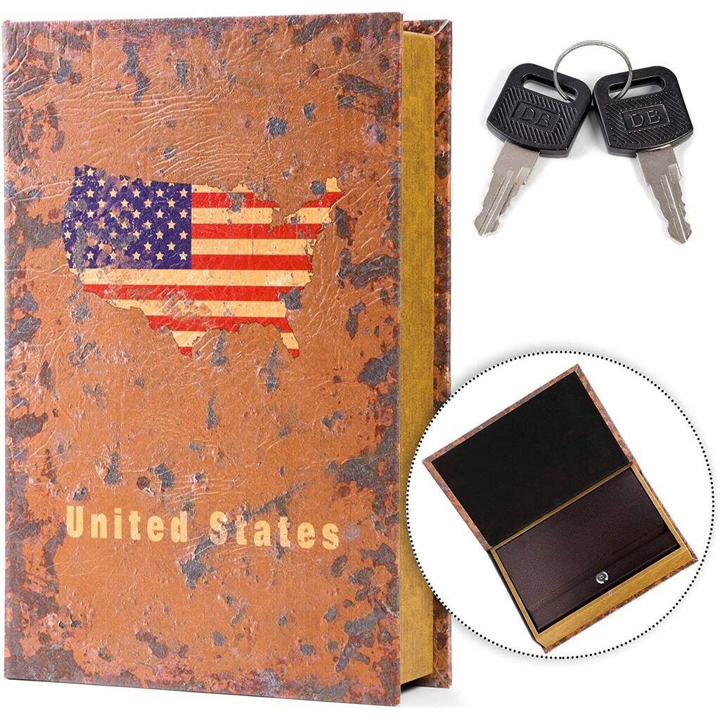 Book Safe with Key Lock, America Map Secret Hidden Safe Box Large 13" x 8.25" - 13" x 8.25" x 2.5"