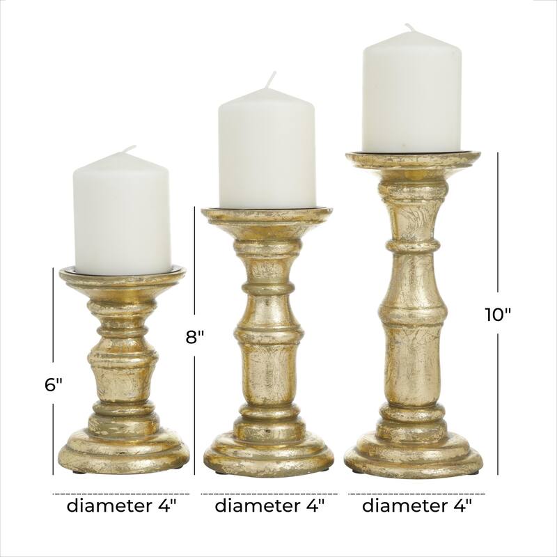 Mango Wood Turned Style Pillar Decorative Candle Holder - Set of 3 White, Black, Gold - Roche River Decor