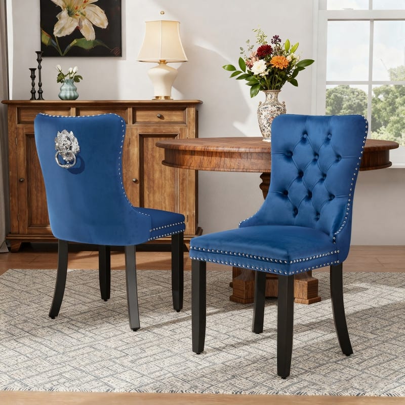 High-end Tufted Velvet Upholstered Nailhead Dining Chair Set of 4