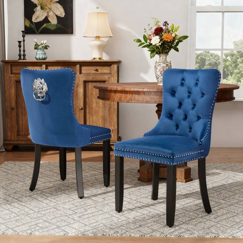 High-end Tufted Velvet Upholstered Nailhead Dining Chair Set of 6 - Set of 2 - Navy