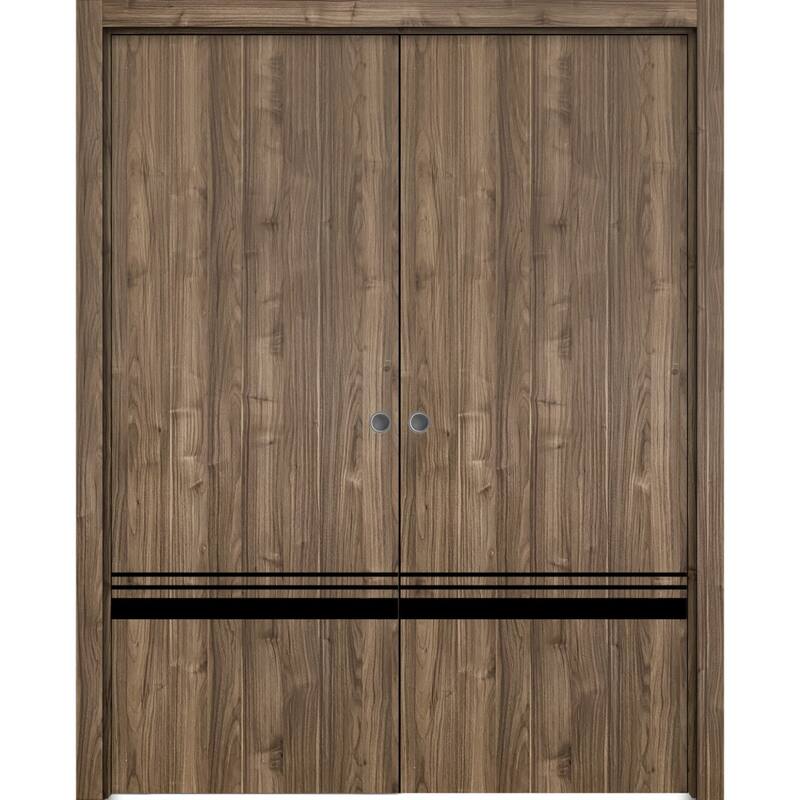 French Double Pocket Doors 36 x 80 Planum 0012 Walnut with Kit Trims Rail - 36" x 80" ( 2* 18x80)