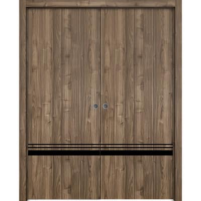 French Double Pocket Doors 36 x 80 Planum 0012 Walnut with Kit Trims Rail