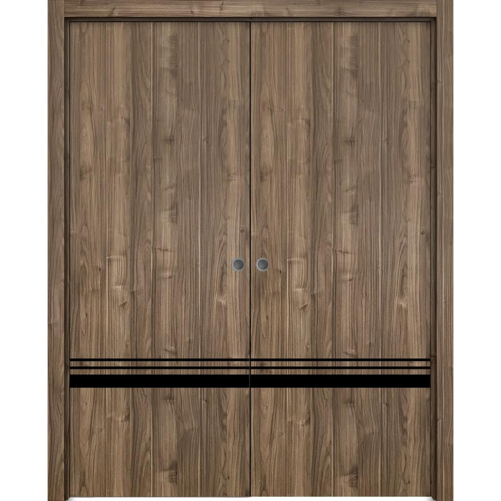 French Double Pocket Doors 36 x 80 Planum 0012 Walnut with Kit Trims Rail