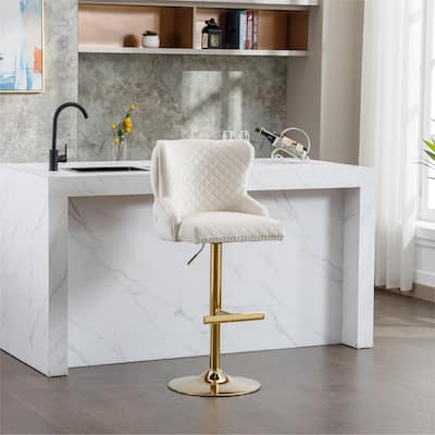 Modern Bar Chairs with Velvet Button-Tufted Cushioned Seat, Electroplated Metal Base, Suitable for Dining Room, Bar