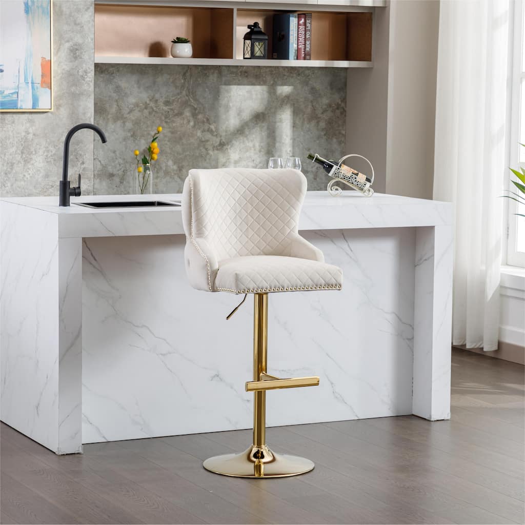 Ostweer Furniture Velvet Adjustable Bar Chair Sto - Beige