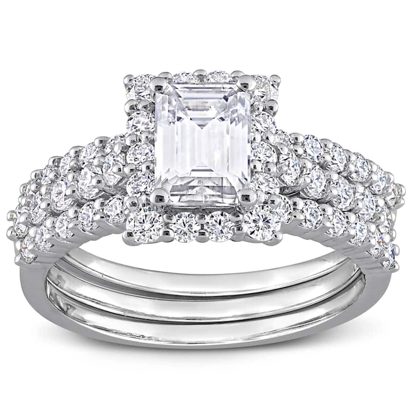 Miadora 2 1/10ct DEW Octagon-cut Moissanite Halo Bridal Ring Set in Sterling Silver
