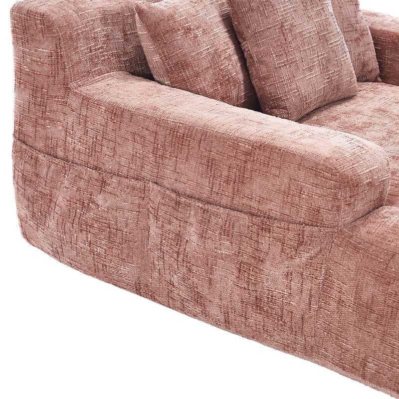 Modern Chenille Lazy Sofa Chaise Lounge Armchair Sofa Bed with 3 Pillows for Living Room Bedroom
