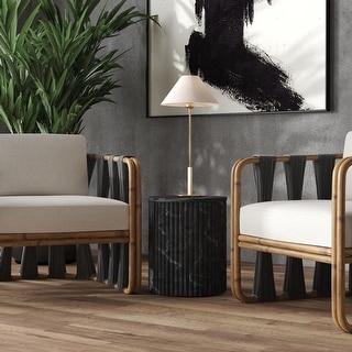 Sylvester 15 in. W Round Marble and Wood Side Table