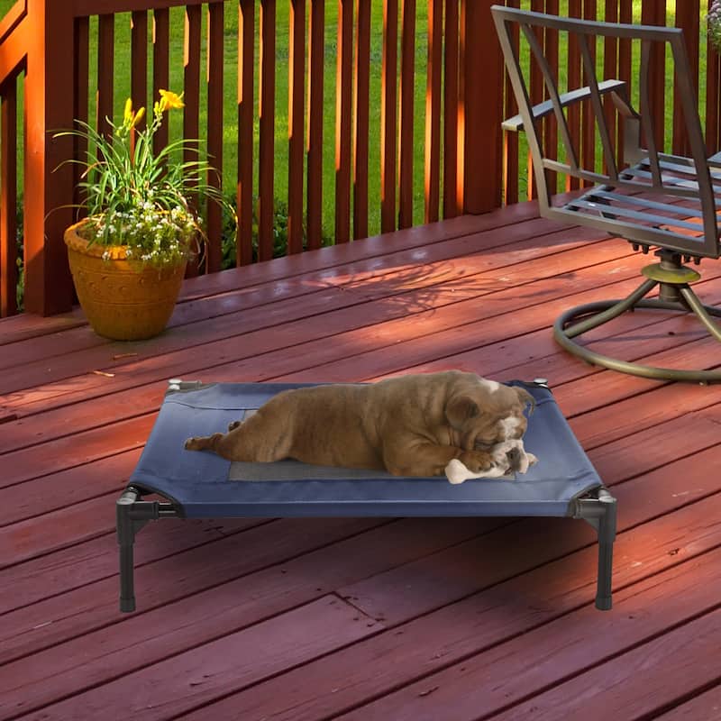 Petmaker Steel Frame Elevated Dog Bed with Non-Slip Feet - Indoor/Outdoor Puppy Cot for Pets - Medium - Navy