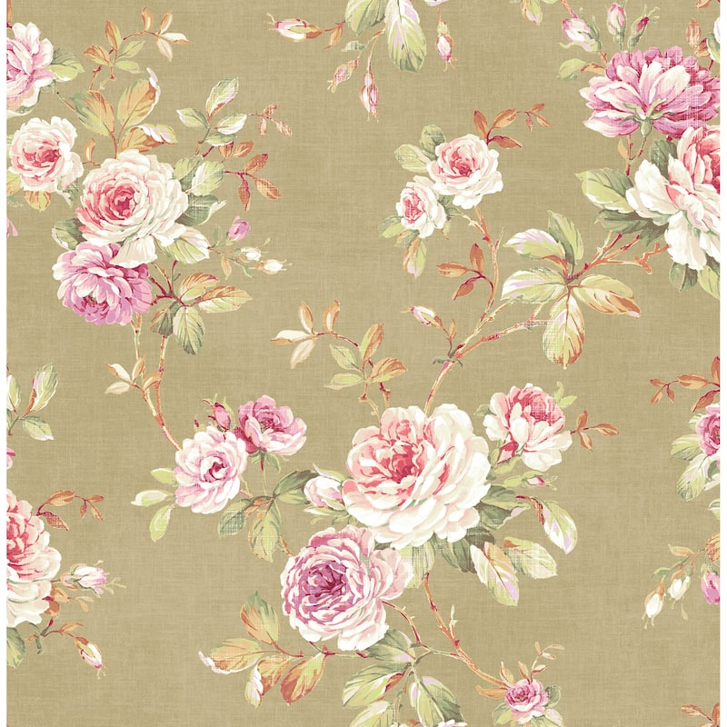 Seabrook Designs Herman Rose Trail Unpasted Wallpaper - 20.5 in. W x 33 ft. L - Metallic Beige & Strawberry
