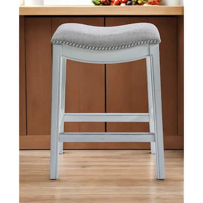 HomeRoots Gray and White Solid Wood Backless Counter Height Bar Chair