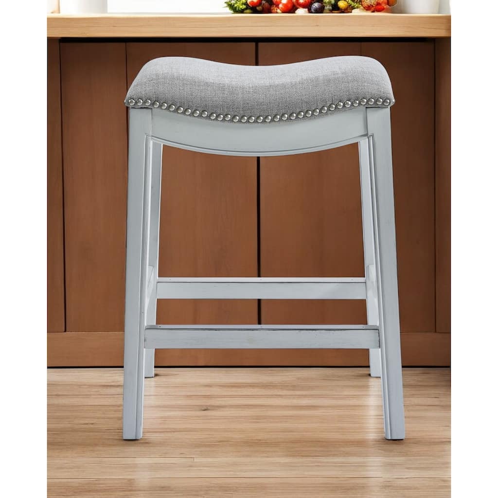 HomeRoots Gray and White Solid Wood Backless Counter Height Bar Chair