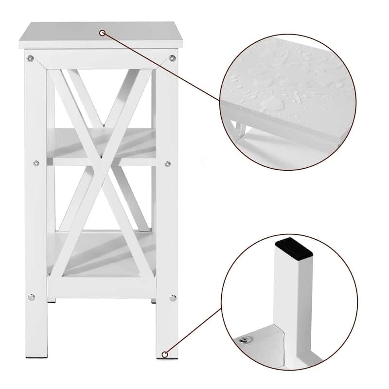 VECELO Modern White End Table with 3-tier Open Shelves - 15.7"L x 11.8"W x 24.2"H