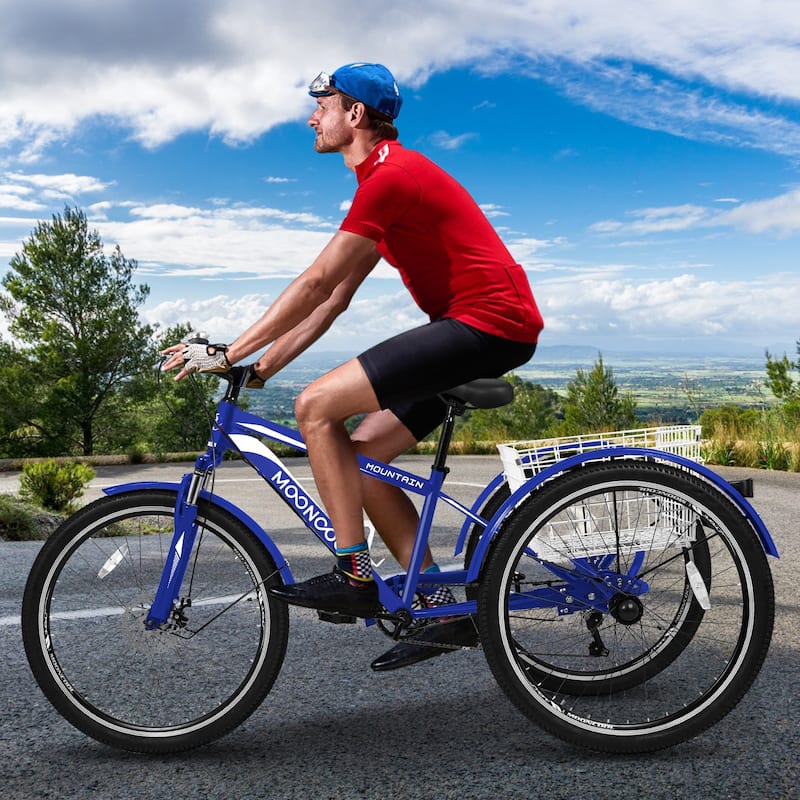 DoCred Mountain Tricycle 7 Speed 3 Wheel Bike with Basket