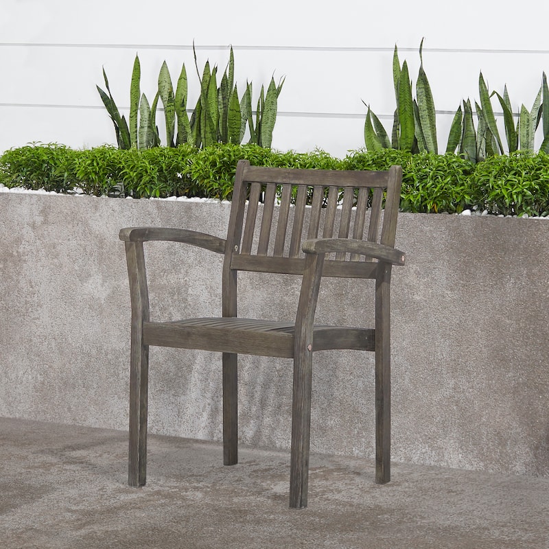Hakan Wood Patio Curvy Legs Table and Stacking Chair Set