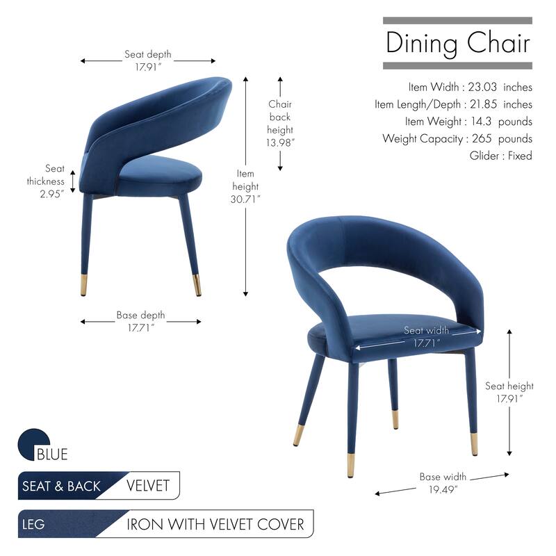 Porthos Home Xan Velvet Upholstered Dining Chair with Velvet Covered Iron Legs