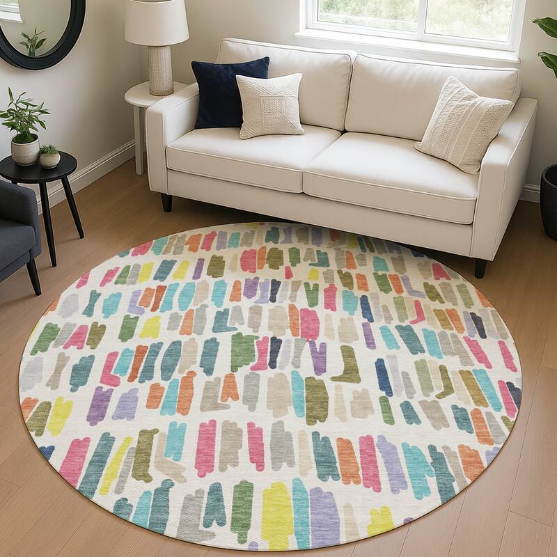 Machine Washable Indoor/ Outdoor Modern Mosaic Chantille Rug