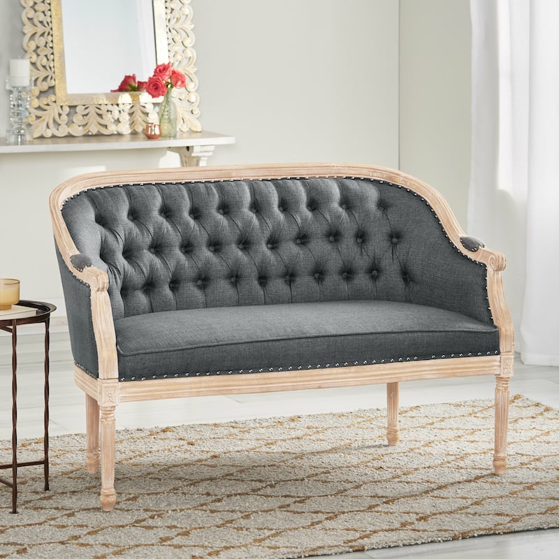 Faye Tufted Upholstered Loveseat by Christopher Knight Home - Fabric + Dark Gray + Antique