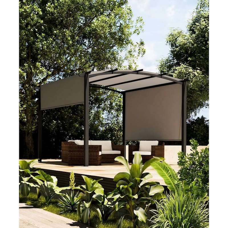 10*10FT Iron Arc Flower Stand, Gray Column Khaki