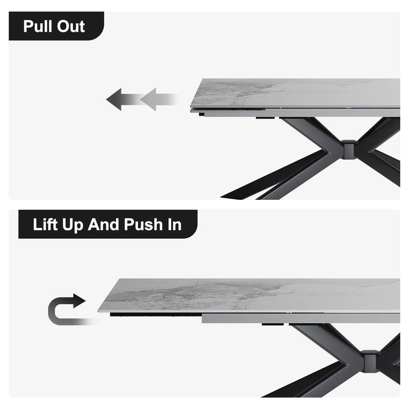 110.24'' Extendable Rectangular Sintered Stone Dining Table For 6-10 People