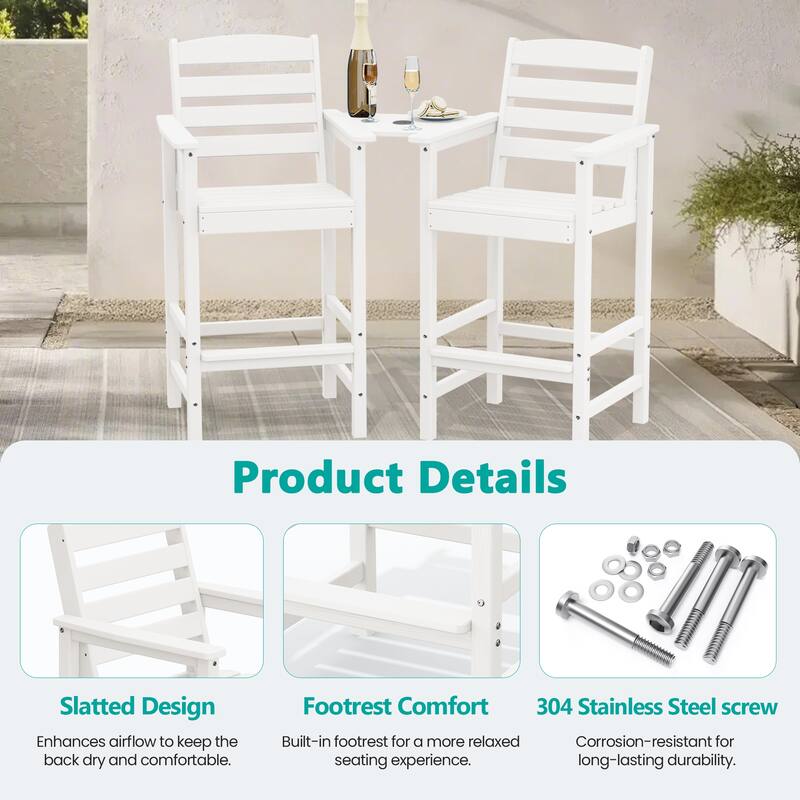 HDPE 2-Piece High Bar Stool Set with Umbrella-Compatible Connecting Panel