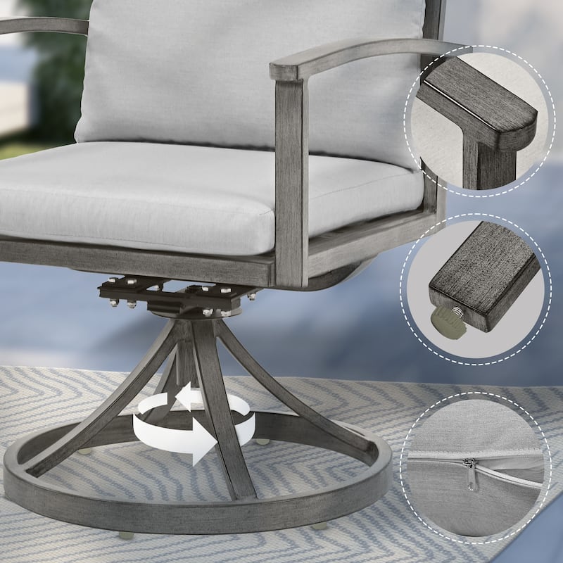7-Piece Aluminum Patio Dining Set with 2 Swivel Dining Chairs and 4 Dining Chairs and Washable Cushions