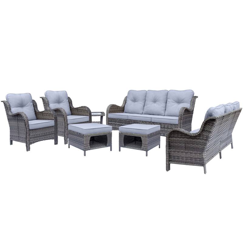 High Back Gray Wicker Outdoor Patio Furniture Sofa Seating Set with Cushions