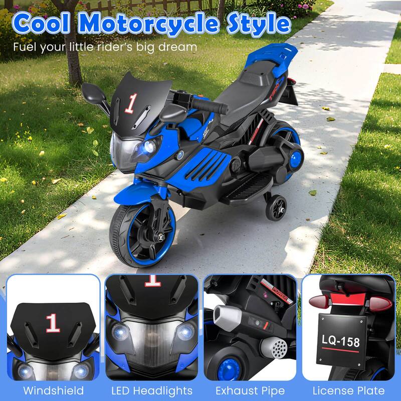 Costway 6V Kids Motorcycle with Music, Horn, Detachable Training