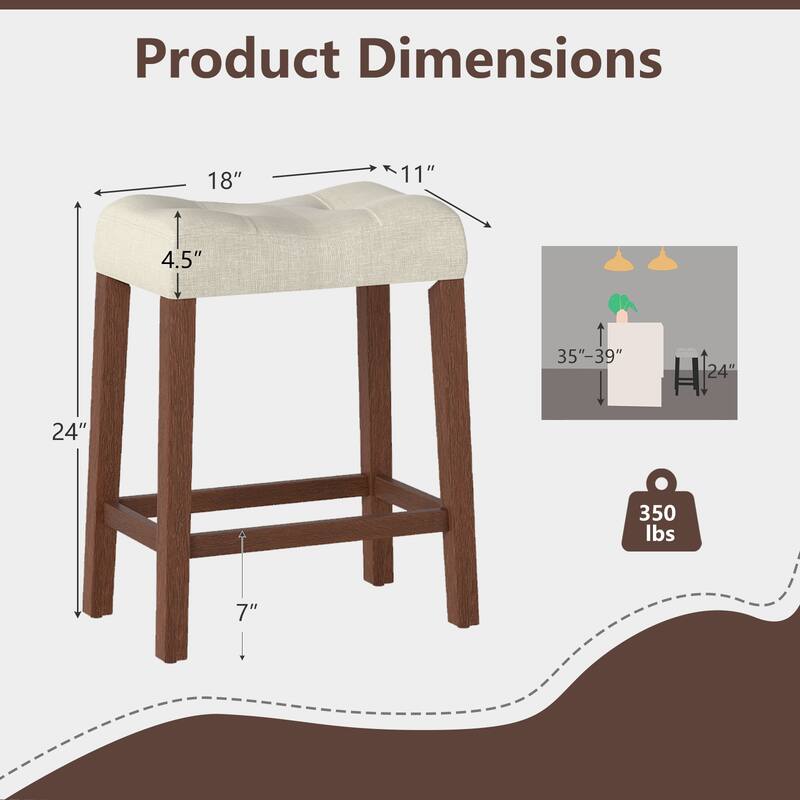 Gymax 24'' Saddle Bar Stools Set of 4 w/ Footrest Rubber Wood Frame