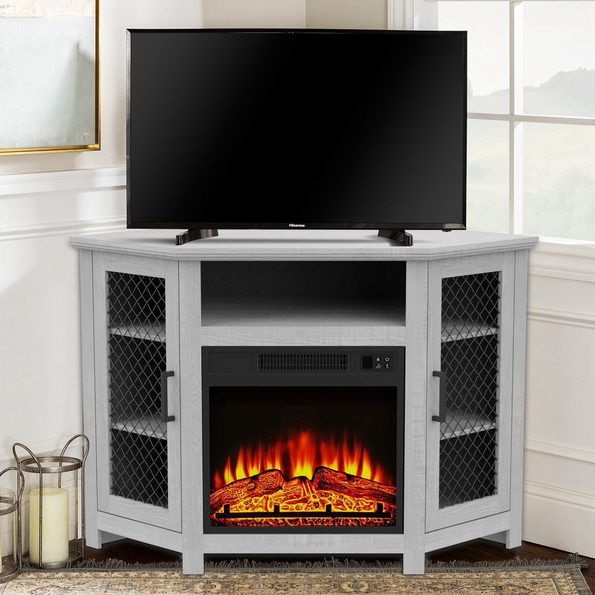Red corner tv stand top