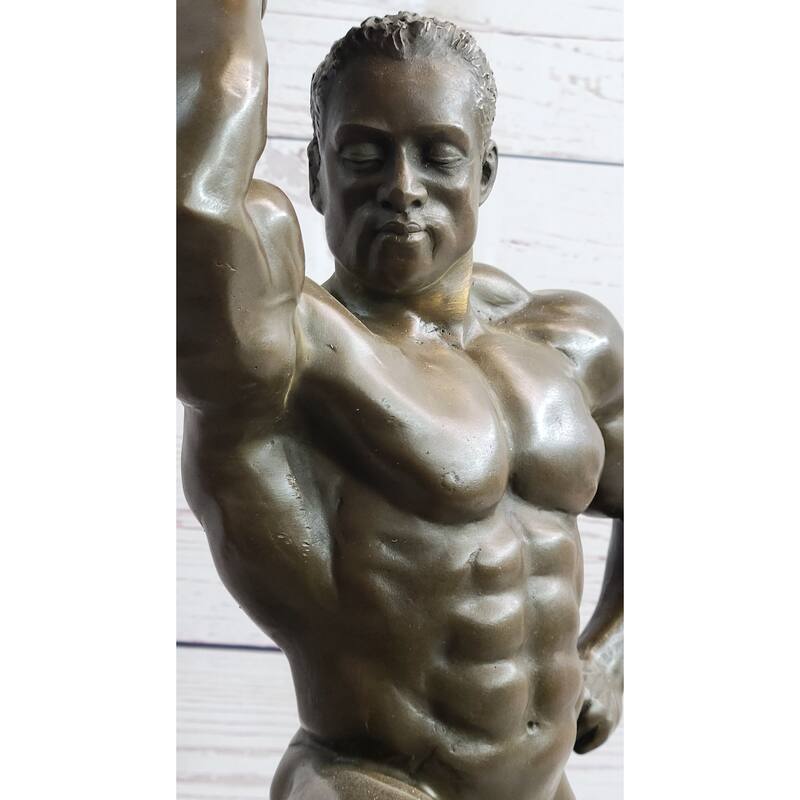 Iron Man Muscular Bodybuilder Posing Flexing Bronze Sculpture Statue Trophy Figure