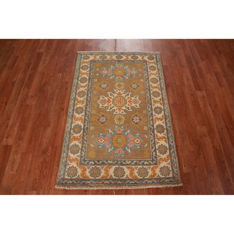 Brown Traditional Kazak Foyer Rug Hand-Knotted Wool Carpet - 2'7"x 4'0"