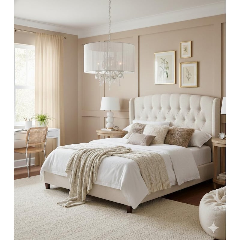 Transitional 5-Light White Crystal Chandelier With Shade