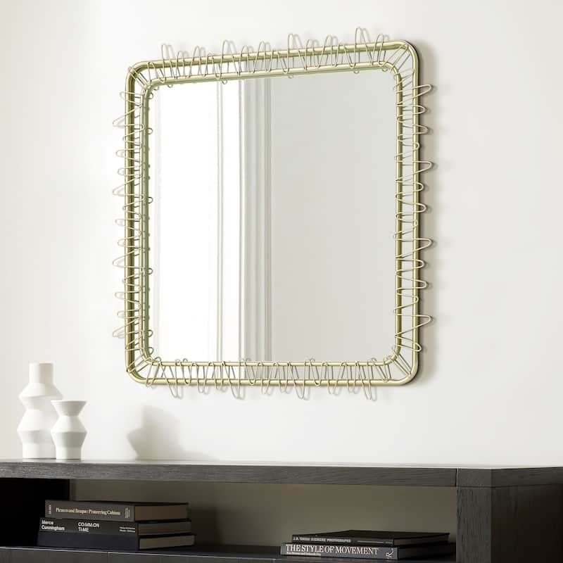 Gold Metal Frame 30.2-In Square Accent Wall Mirror, Bathroom Wall Mirror - 30.23" H x 30.23" W x 0.98" D