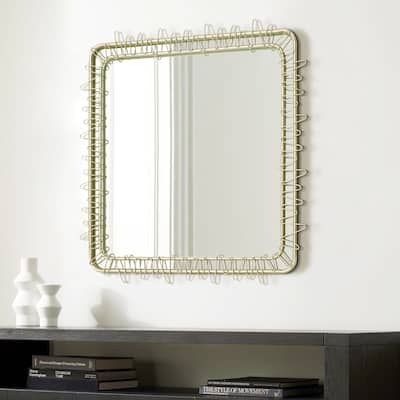 Gold Metal Frame 30.2-In Square Accent Wall Mirror, Bathroom Wall Mirror - 30.23" H x 30.23" W x 0.98" D