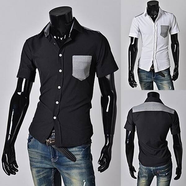 Shop Stylish Fashion Mens Shirts Plaid Pocket Designer Slim Fit Shirt Men Casual Shirt Black White Overstock 27202592