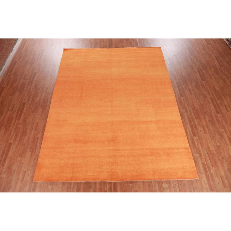 Hand Knotted Oriental 100% Wool Carpet Modern Solid Oranges & Rust Gabbeh Area Rug - 12' 1'' X 9' 3''