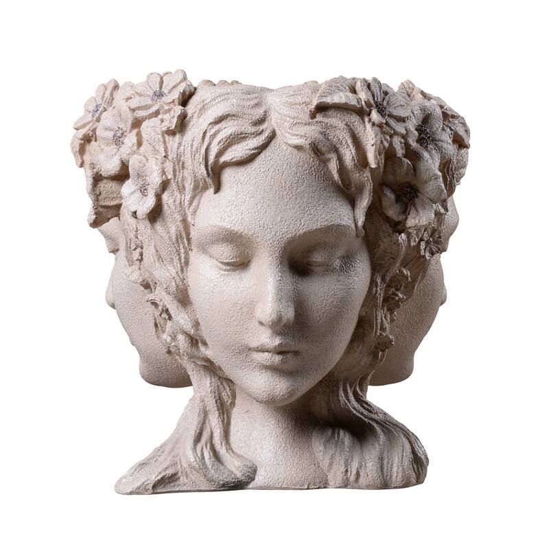 Lady Head Bust Outdoor Garden Planter Pot - 12.5" - Cream