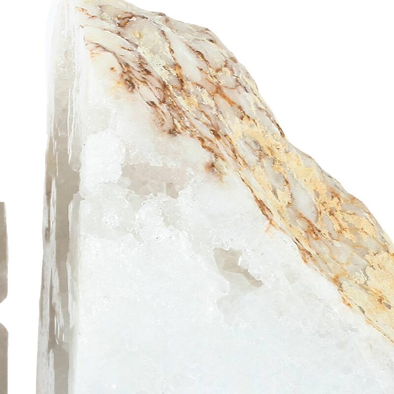 5 Inch Natural White Stone Bookends, Artisanal Textured Geode Rock
