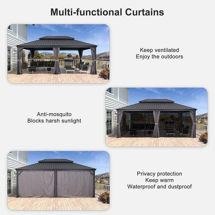 PURPLE LEAF Outdoor Galvanized Steel Hardtop Gazebo, Aluminum Frame Gazebo With Curtains