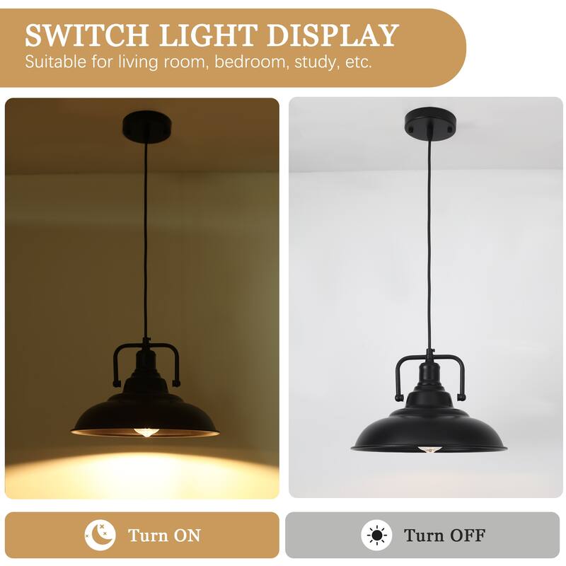 1-Light Rustic Hanging Kitchen Pendant Light Island Ceiling Light with Metal Shade for Dining Room