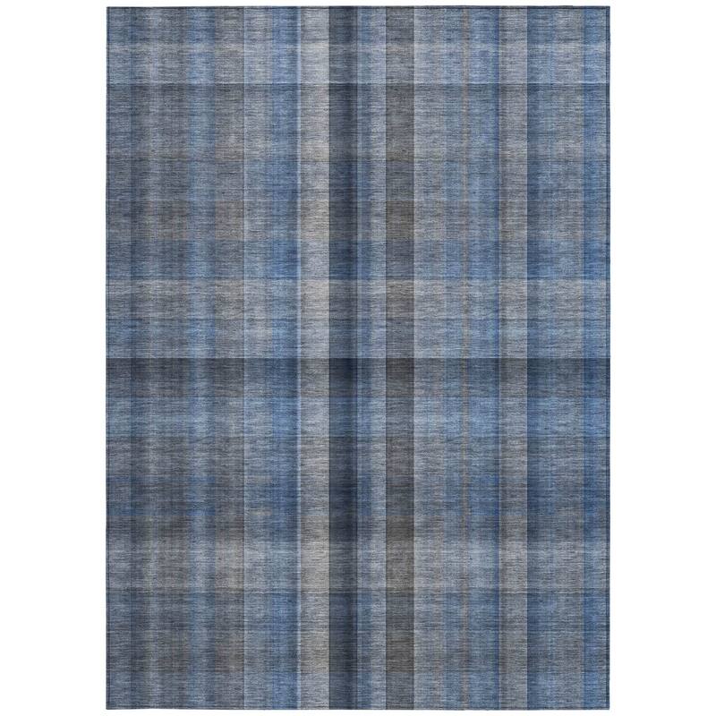 Sax Plaid Weather Resistant Blended Style Outdoor Rug