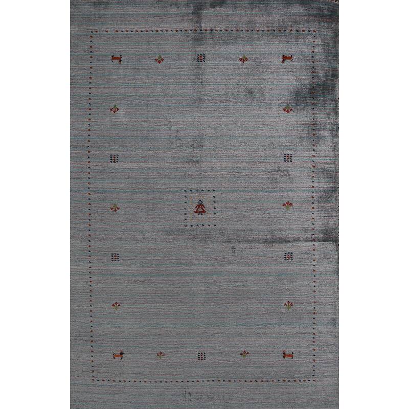 Striped Gabbeh Indian Rug Hand-Knotted Bedroom Wool Carpet - 3'11" x 5'10"