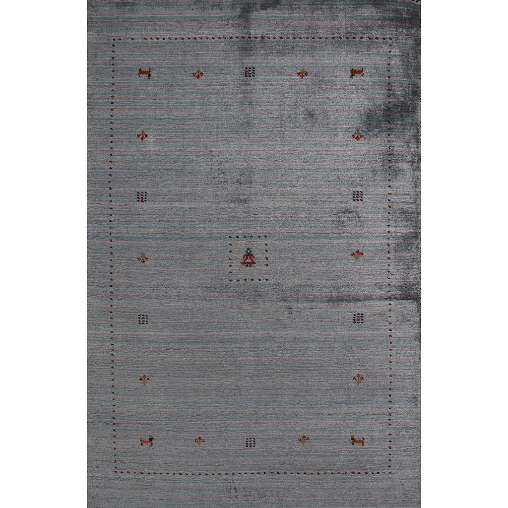 Hand Knotted Oriental 100% Wool Carpet Tribal Animal Pictorial Greys & Charcoal Gabbeh Area Rug - 5' 10'' X 3' 11''
