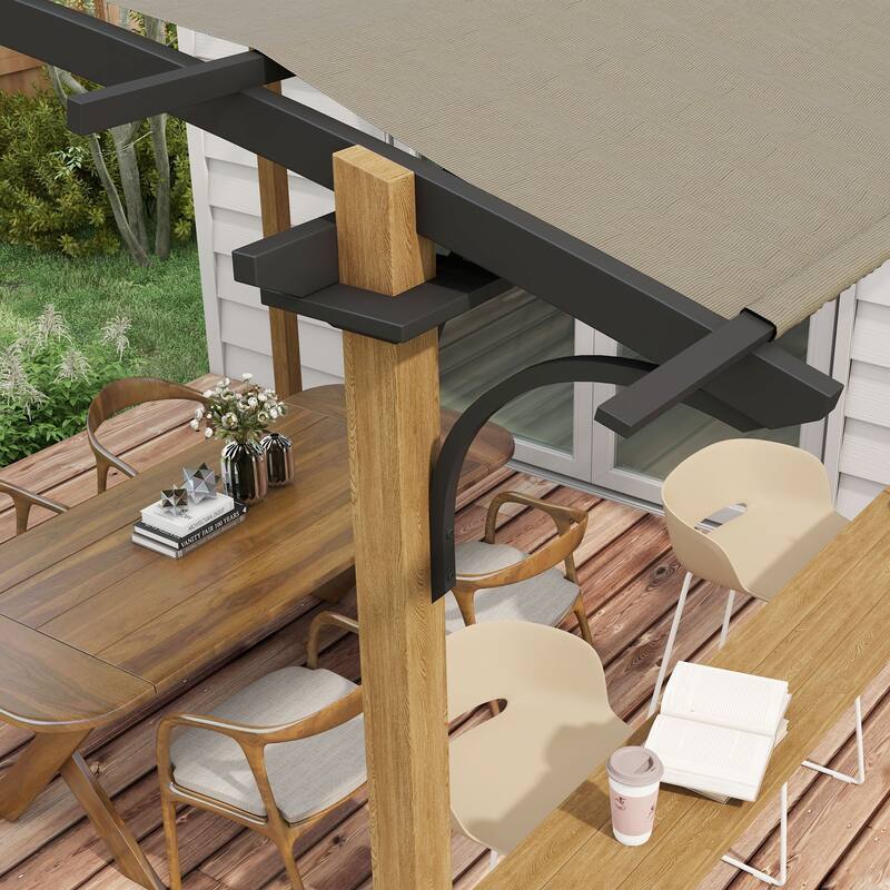 Outsunny 12' x 10' Outdoor Pergola, Pergola Canopy with Bar Counter, UV-resistant Arched Top, Aluminum and Steel Frame