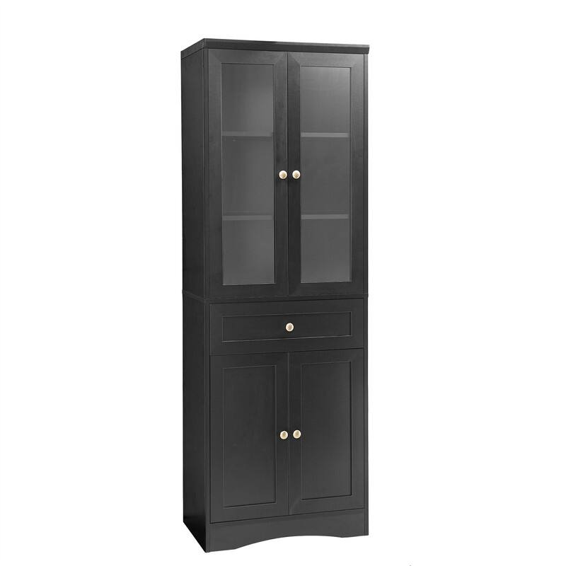 Freestanding Bathroom Storage Cabinet with 4 Doors and 1 Drawer, Tall Bathroom Floor Cabinet with Adjustable Shelf