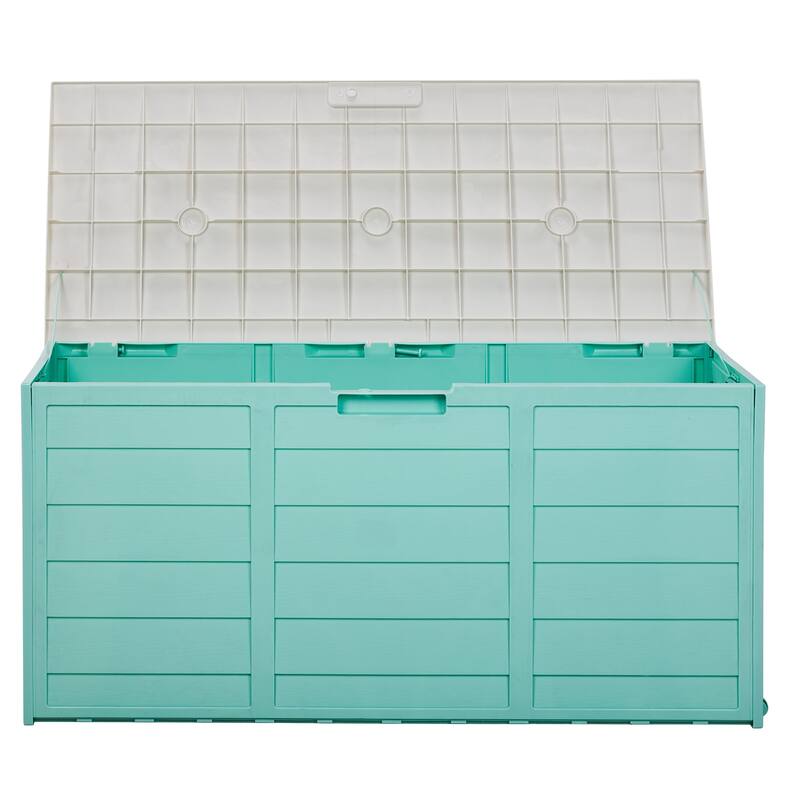 Green Polypropylene Resin Garden Storage Box 280L with Wheels - 44” W x 21.3” H x 19.3” D