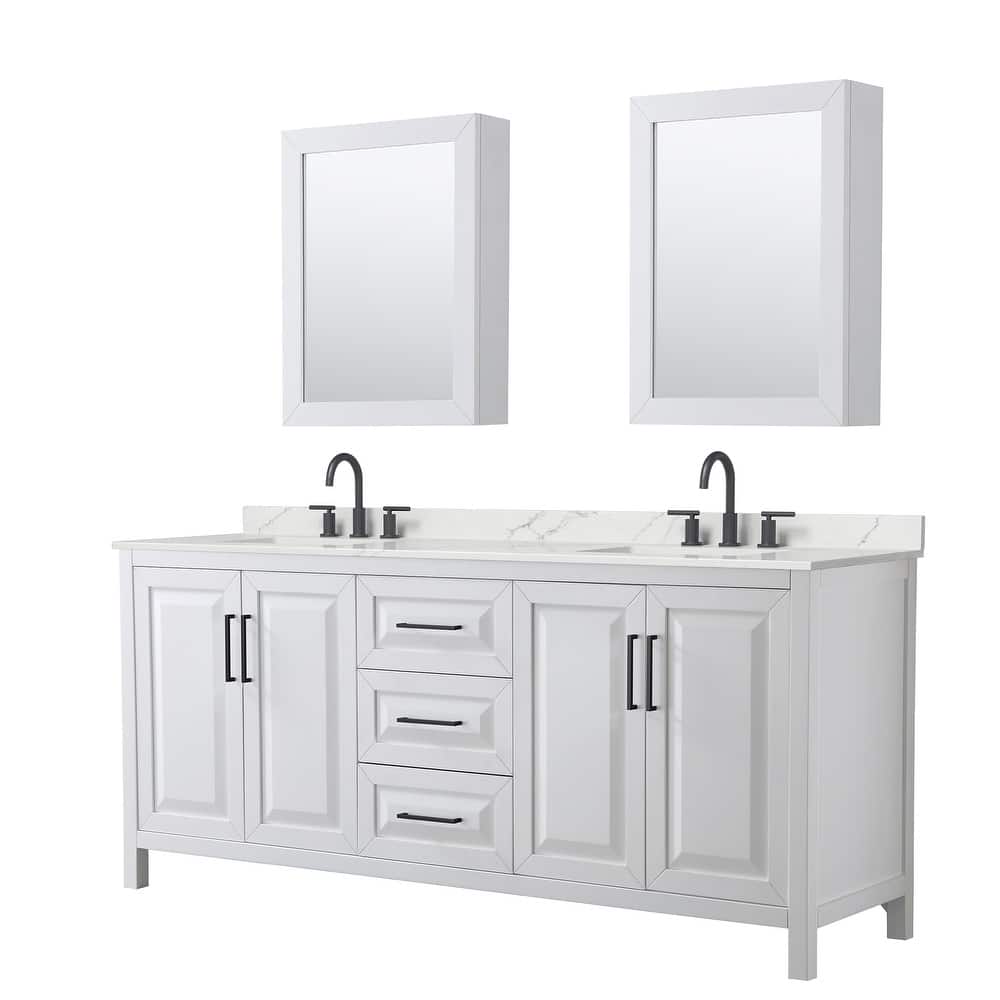 Daria 80-inch Double Vanity, 3 Hole Quartz Top, Med Cabinets